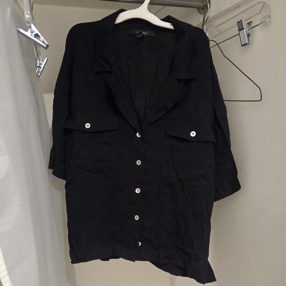 Forever 21 Black Button-Up Lapel Collared Shirt